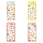 Furukawashiko puffy sticker sheets from the Okashi na Doubutsu Kobo series, four dessert designs