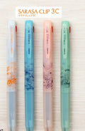 Zebra Sarasa Clip 3C Snoopy 2026 in all four barrel colours: white, blue, pink and light green