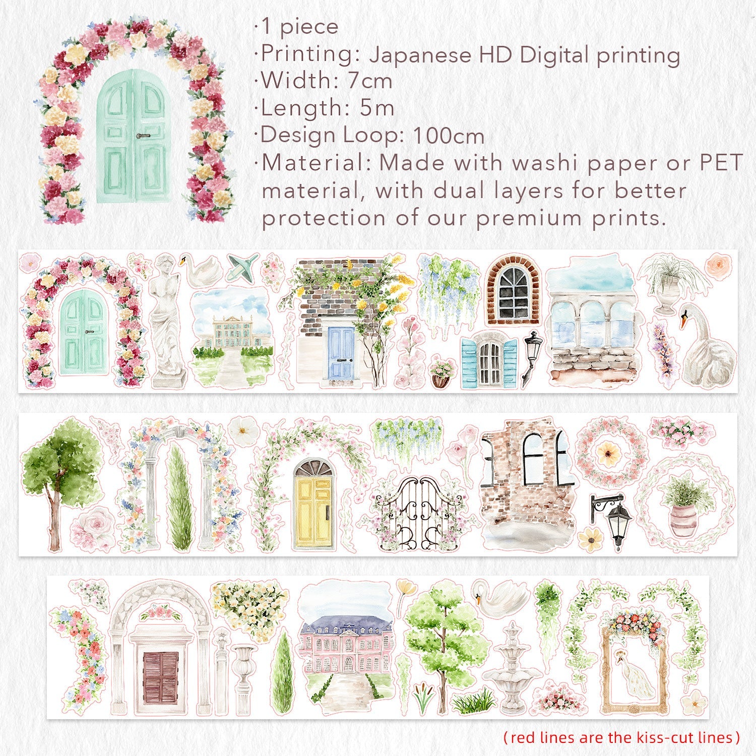 Pre-cut French Courtyard Wide Washi/PET Tape