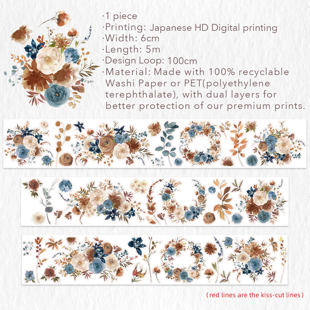 Pre-cut Dusty Blue & Cinnamon Wide Washi/PET Tape