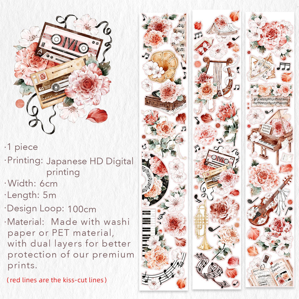 Pre-cut Rose Sonata Wide Washi/PET Tape