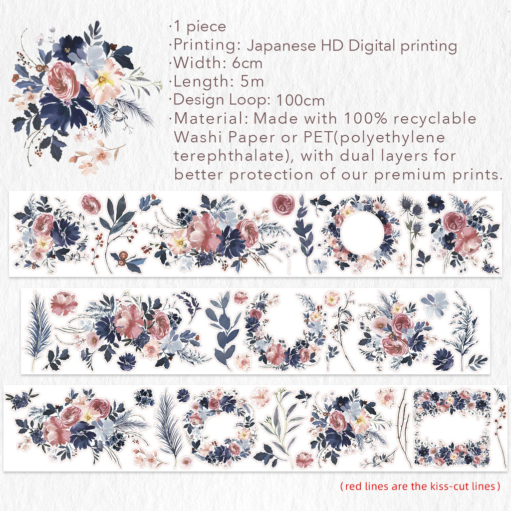 Pre-cut Frosty Rose Wide Washi/PET Tape