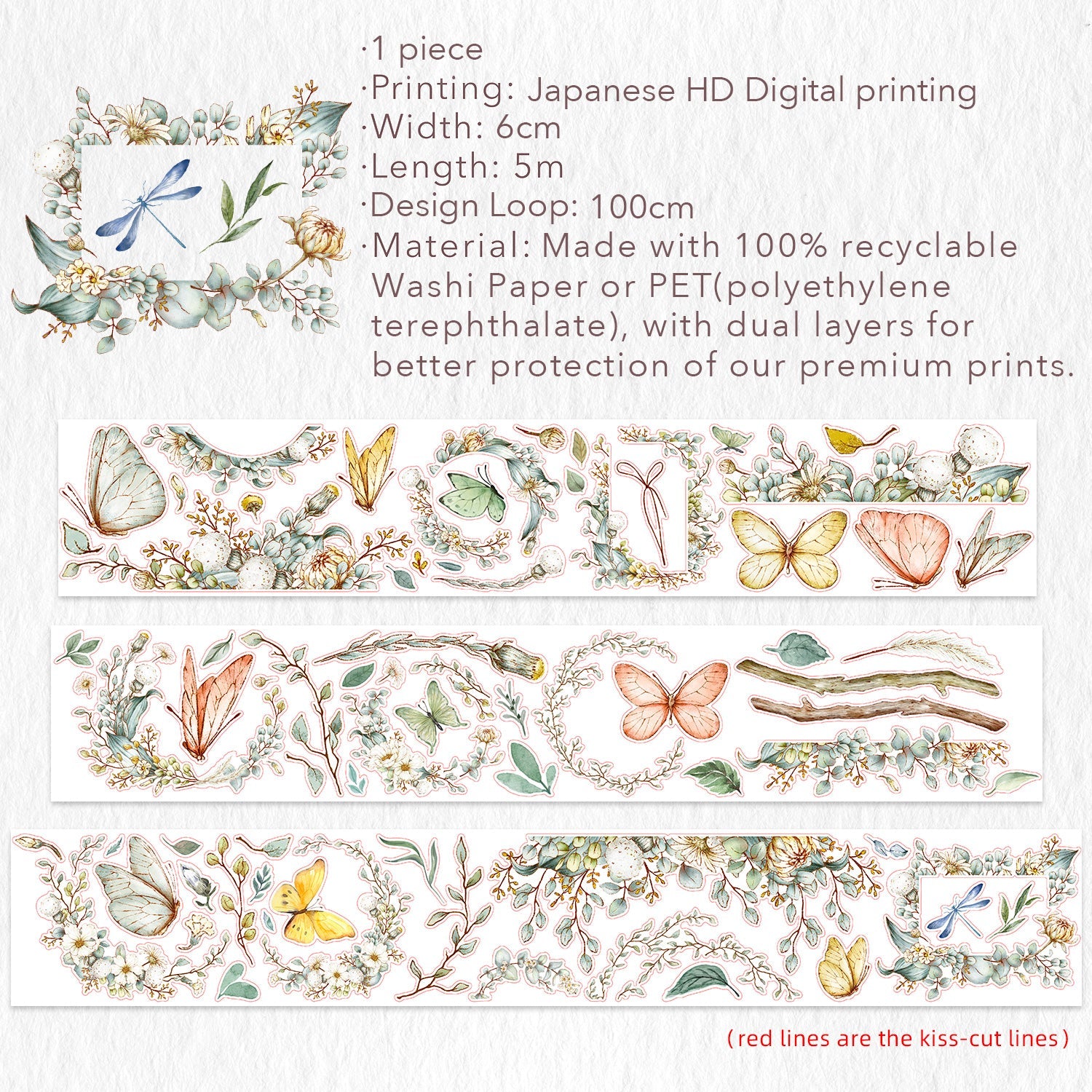Pre-cut Zephyr Bloom Wide Washi/PET Tape