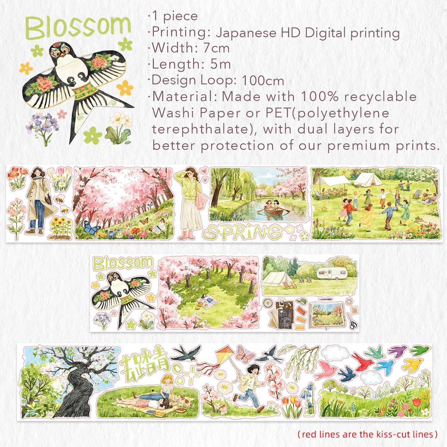 Pre-cut Sakura Voyage Wide Washi/PET Tape