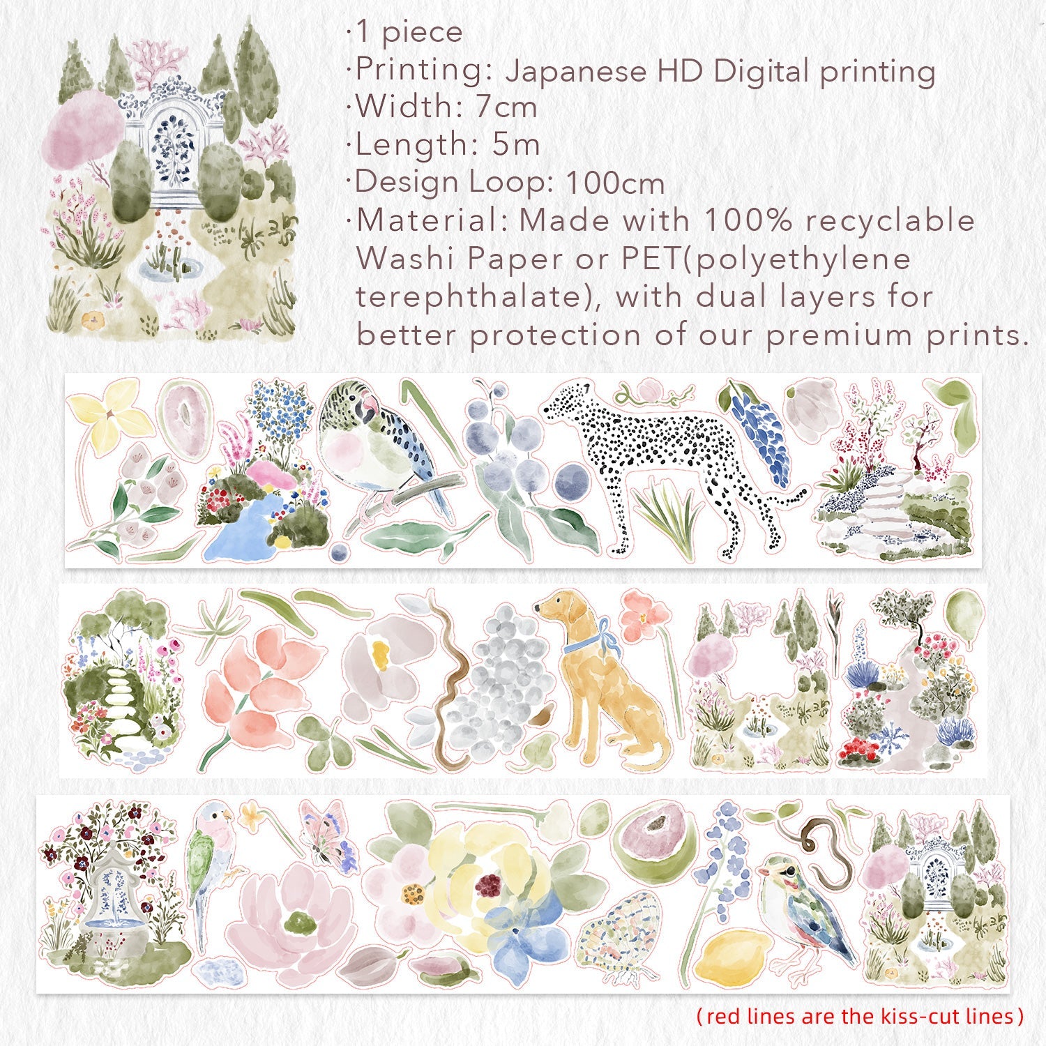 Pre-cut Eden's Garden Wide Washi/PET Tape