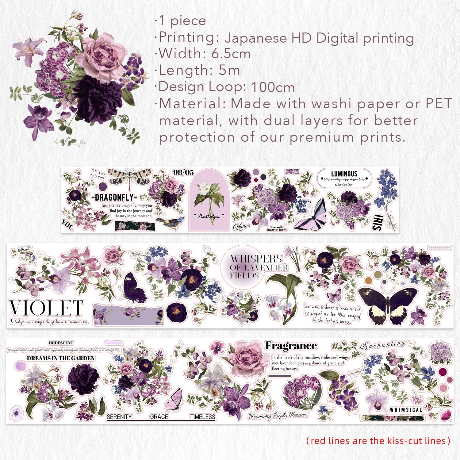 Pre-cut Violet Veil Wide Washi/PET Tape