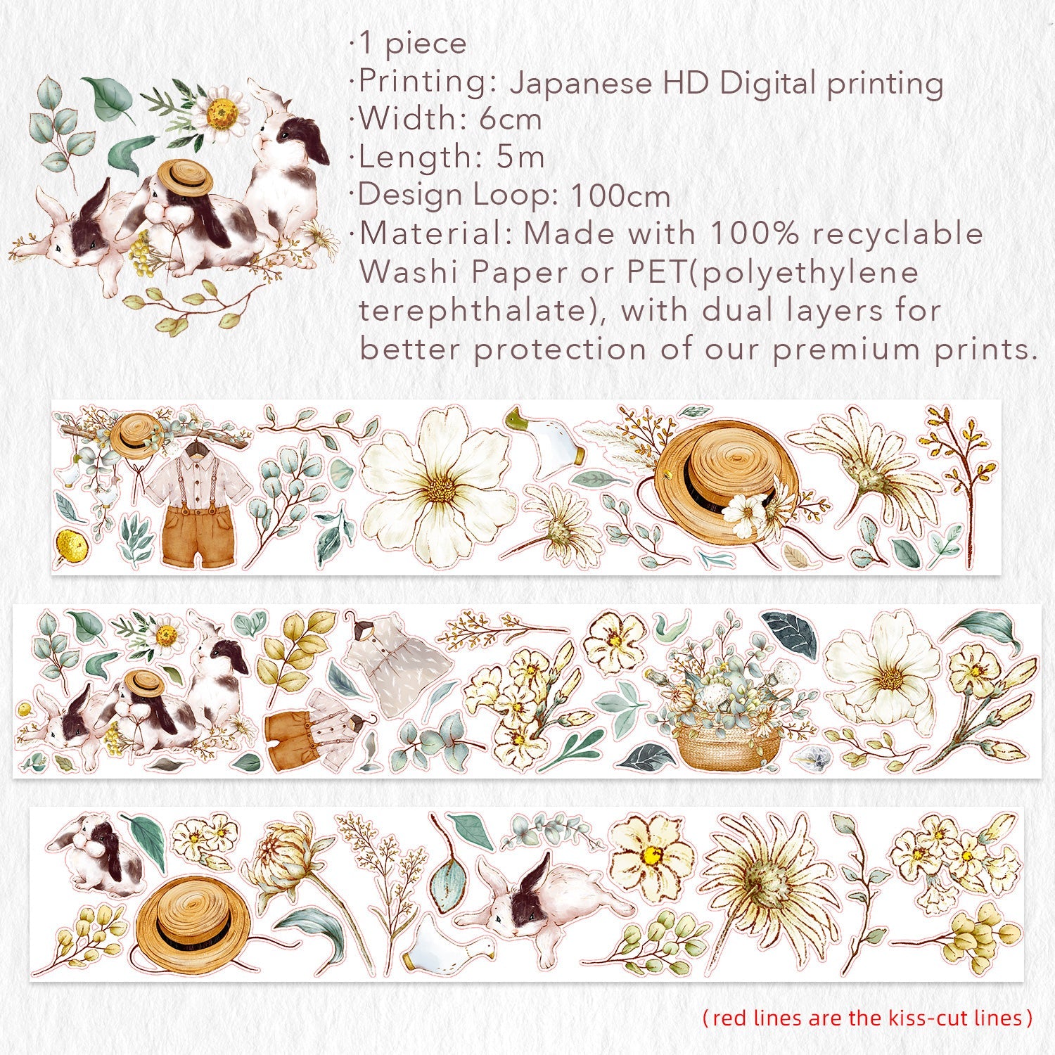 Pre-cut Clover Haze Wide Washi/PET Tape