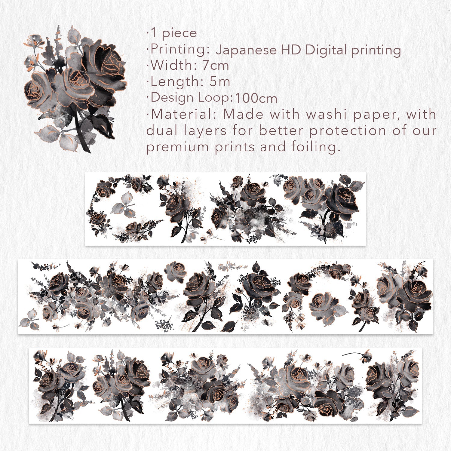 Rose Noir Wide Washi/PET Tape (GILDED)