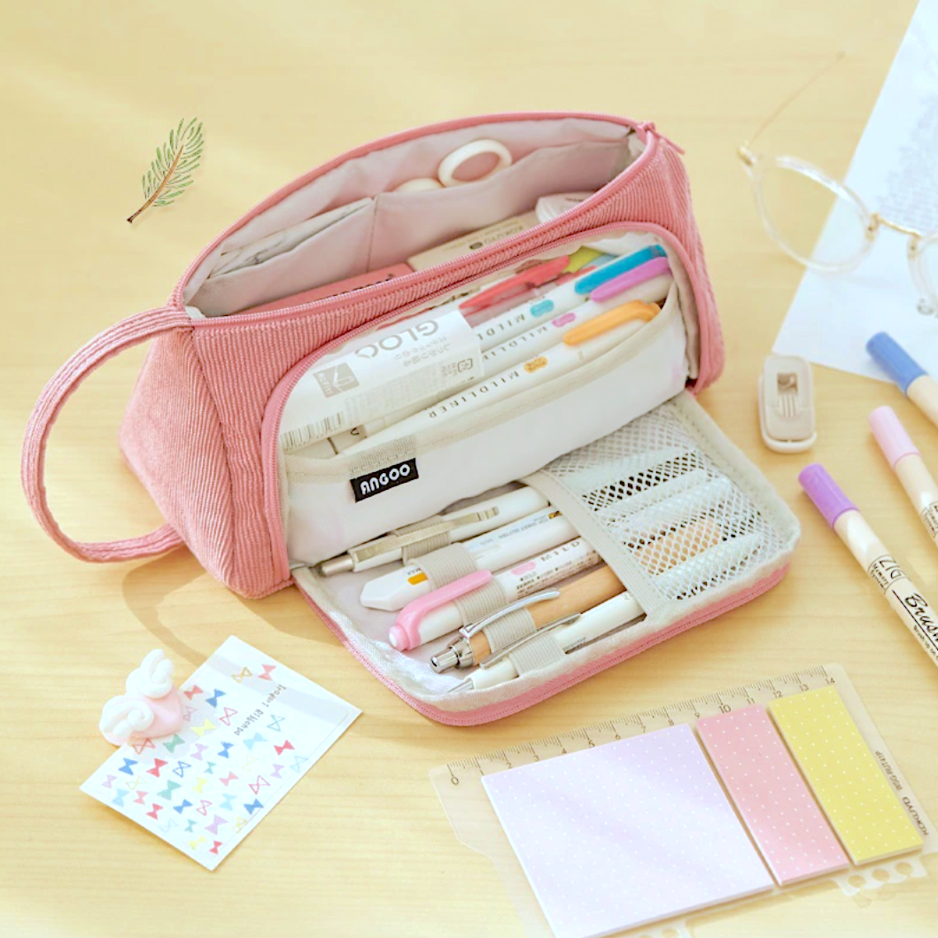 Triangle Corduroy Pencil Case (6 Colors)
