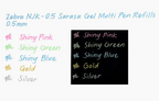 Zebra NJK-0.5 Sarasa Gel Multi Pen Refill - 0.5 mm - Shiny Colors