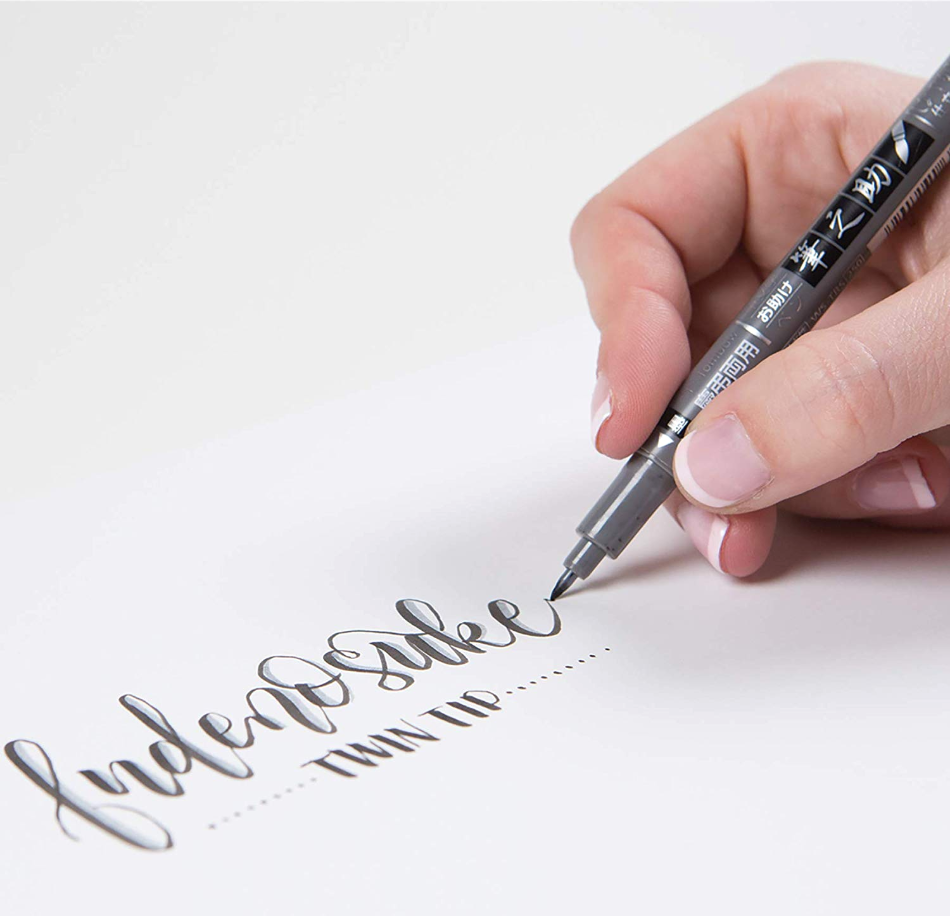 Tombow Fudenosuke Brush Pen - Twin Tip - Gray/Black