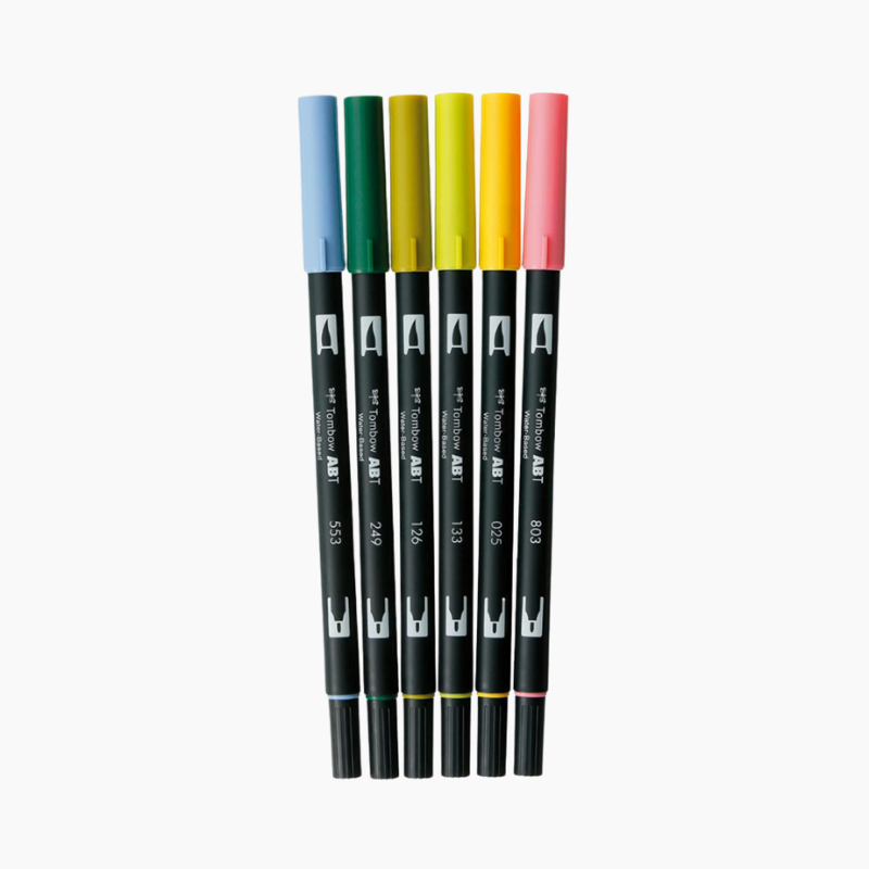 Tombow ABT Dual Brush Pen - 6 Color Set - Botanical