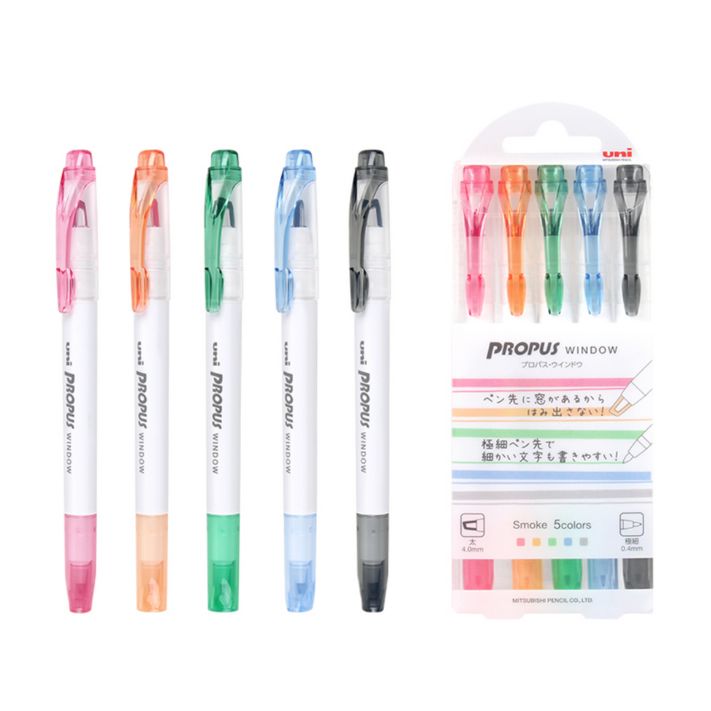 Uni Propus Window Highlighter - 5 Color Set - Smokey Colors