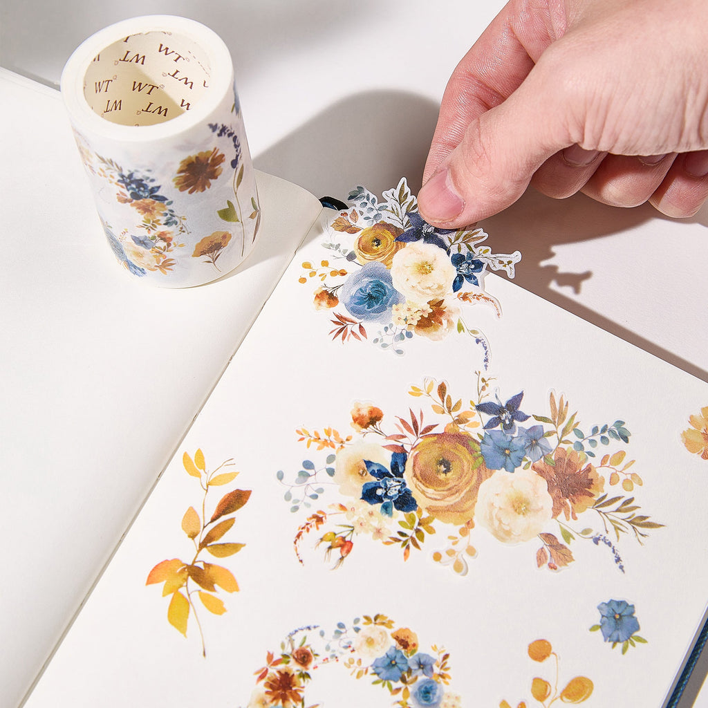 Pre-cut Dusty Blue & Cinnamon Wide Washi/PET Tape