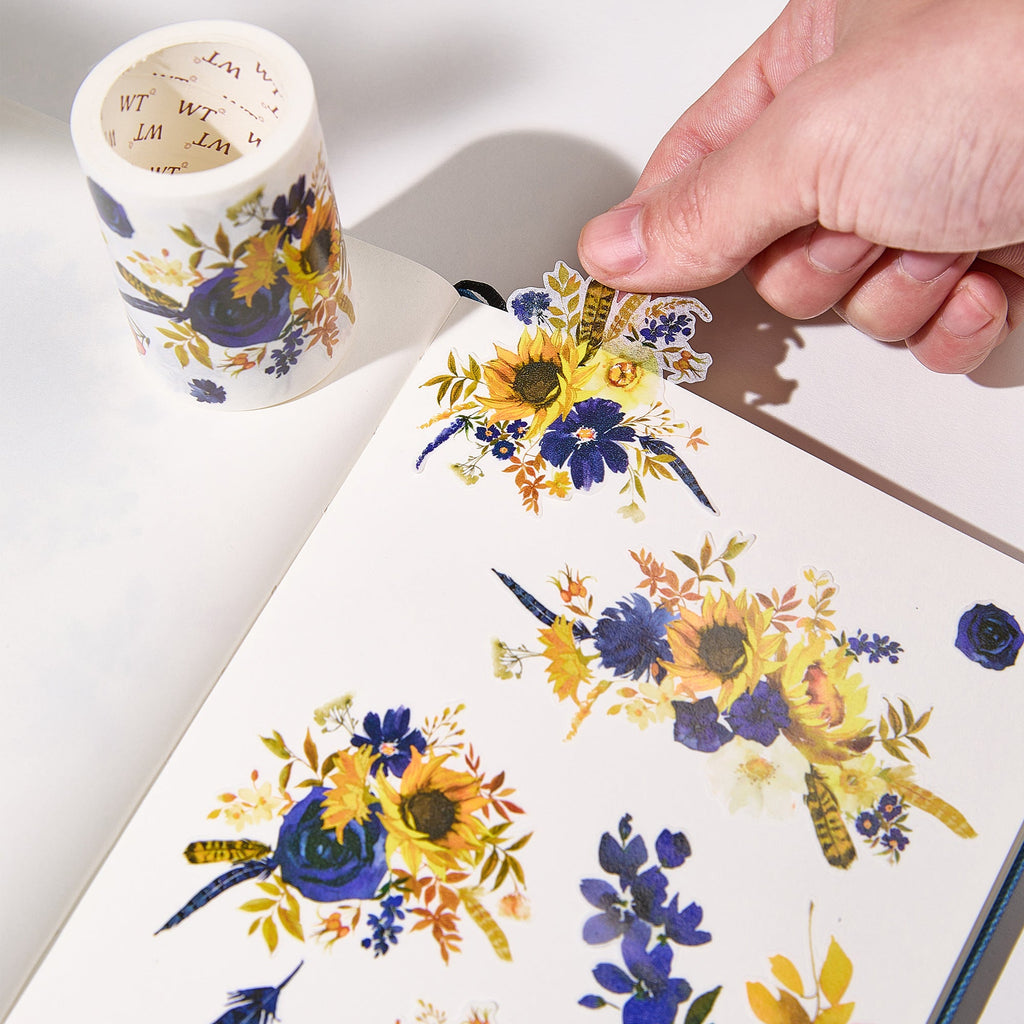 Pre-cut Sunflower & Navy Wide Washi/PET Tape