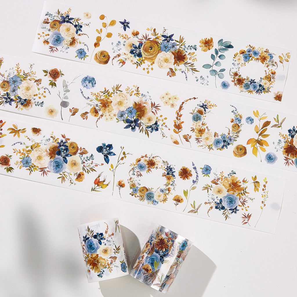 Pre-cut Dusty Blue & Cinnamon Wide Washi/PET Tape