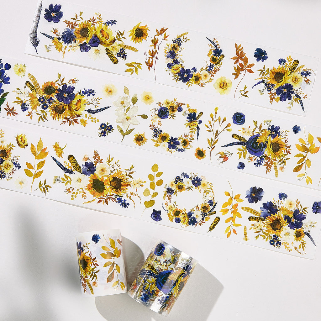 Pre-cut Sunflower & Navy Wide Washi/PET Tape