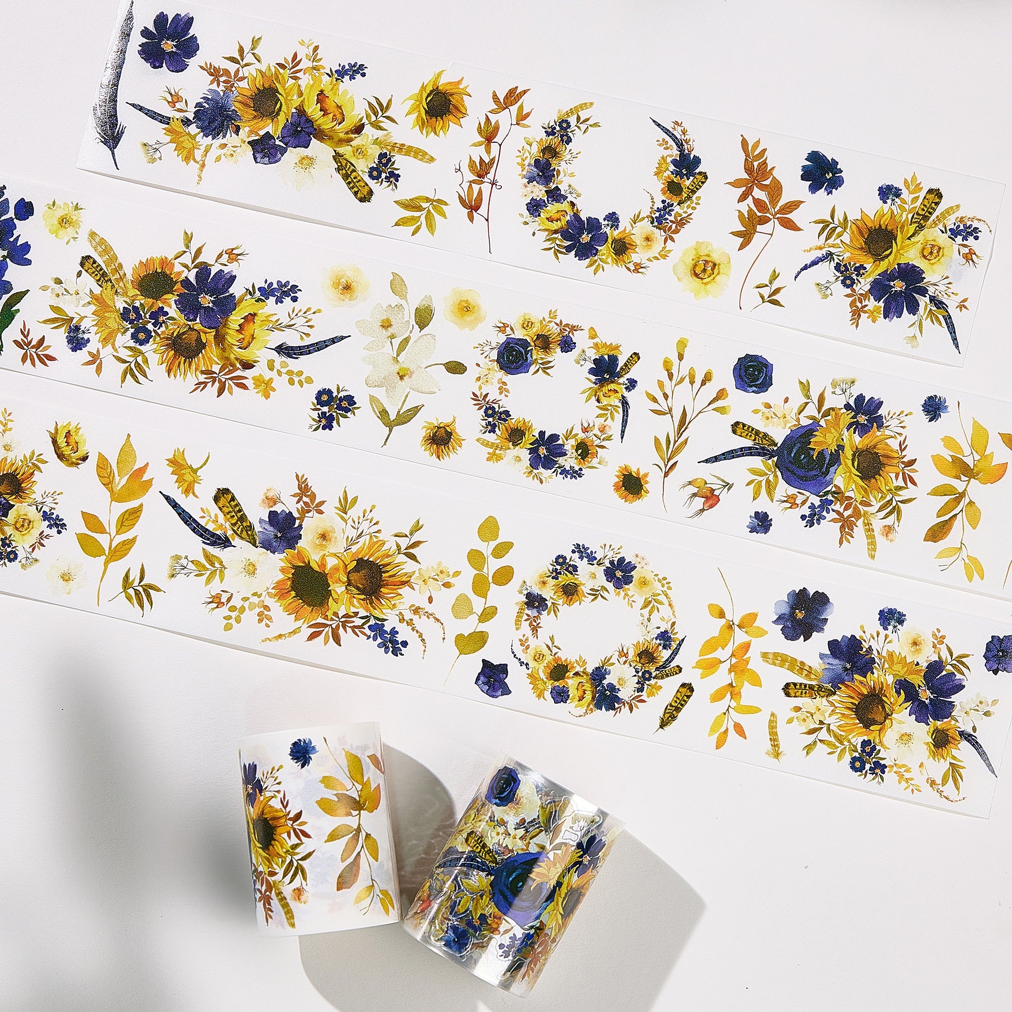 Pre-cut Sunflower & Navy Wide Washi/PET Tape