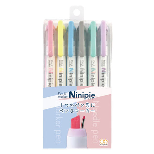 Ninipie Needle Pen & Marker [6-Color Set] (Sun-Star Stationery)