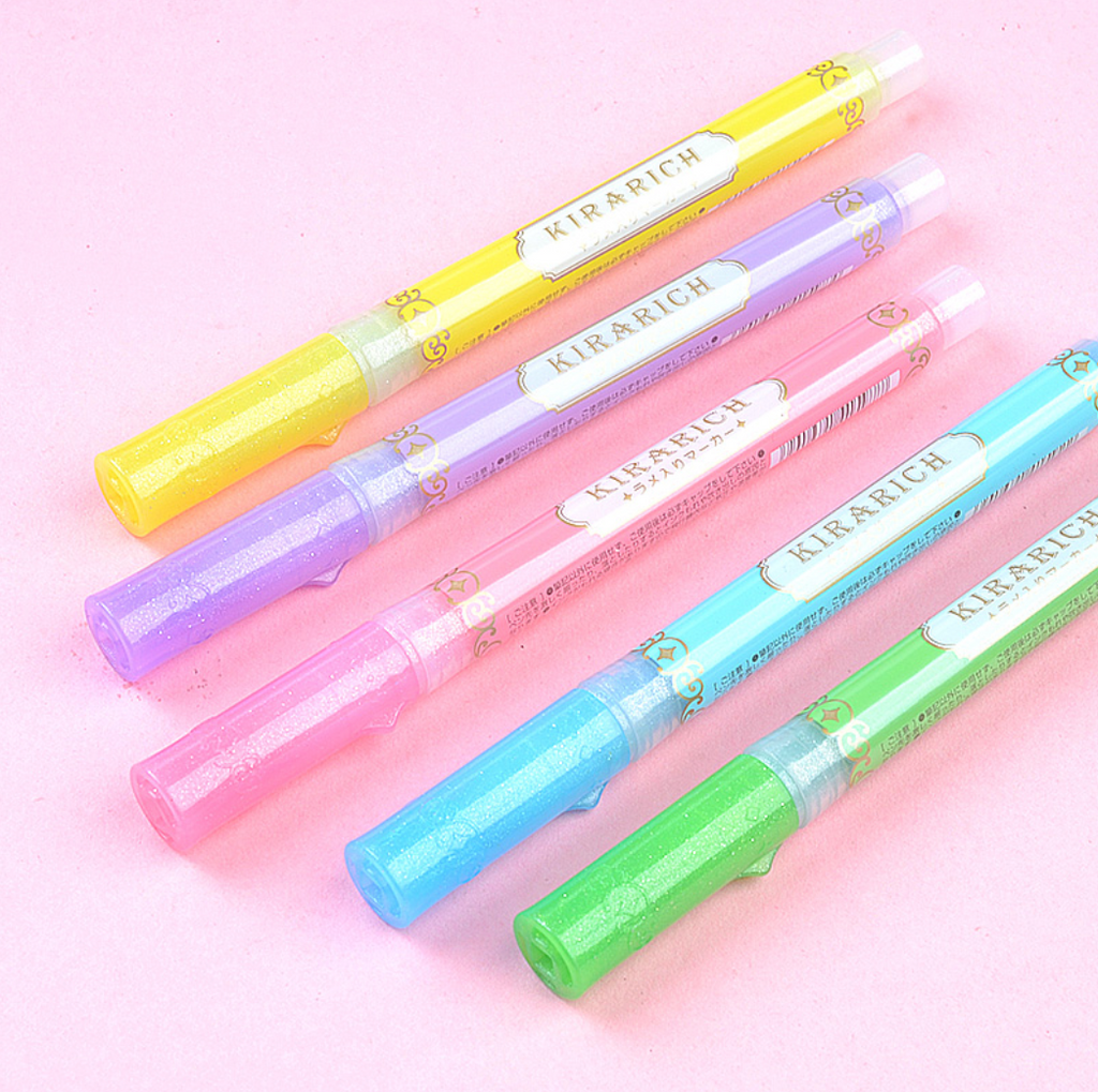 Zebra Kirarich Glitter Highlighters - 5 Color Set