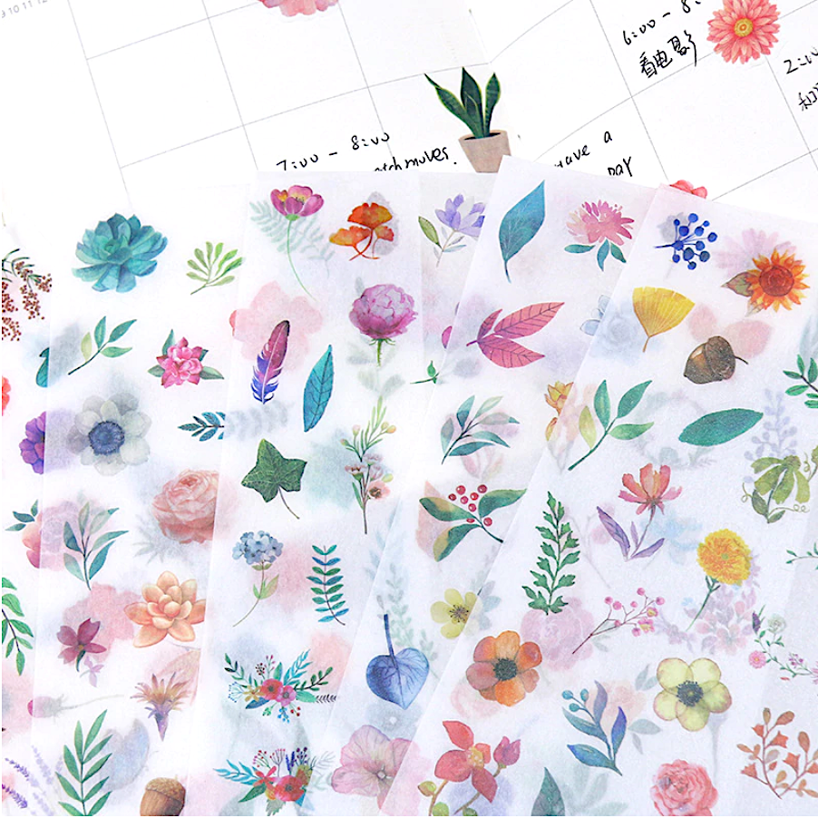 Watercolor Flowers Sticker Set - 6 Sheets