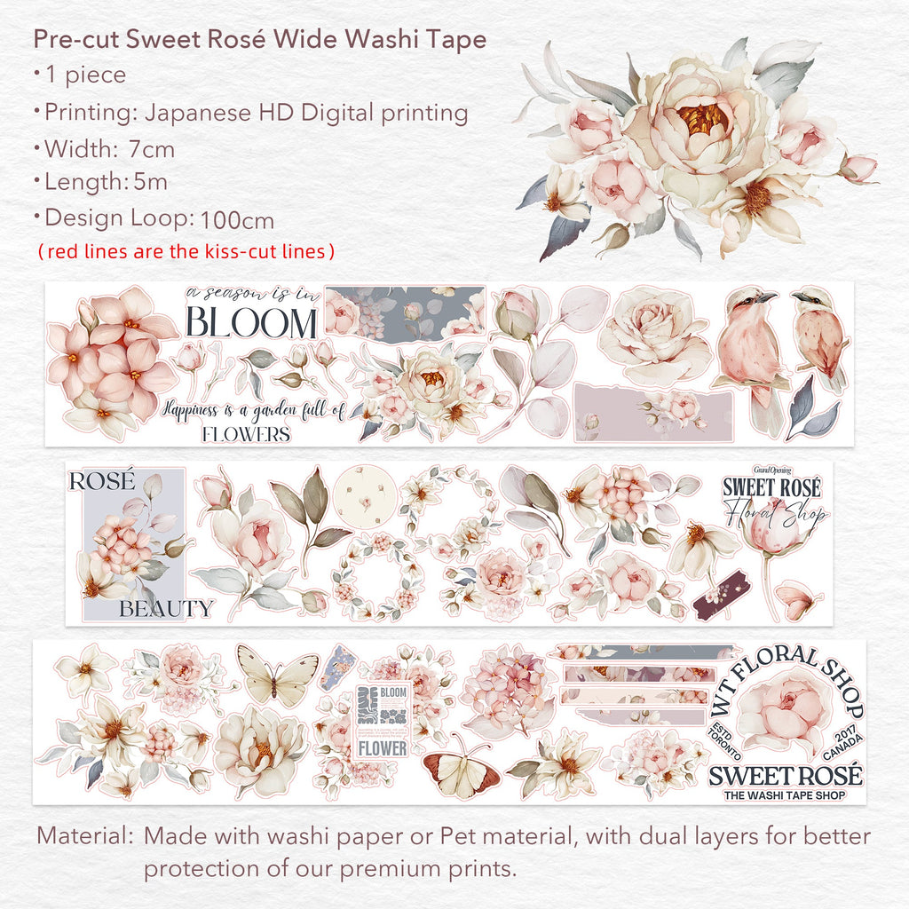 Pre-cut Sweet Rosé Wide Washi/PET Tape
