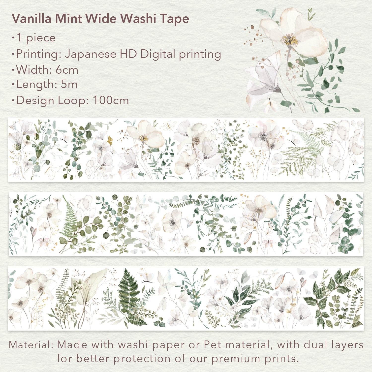 Vanilla Mint Wide Washi/PET Tape