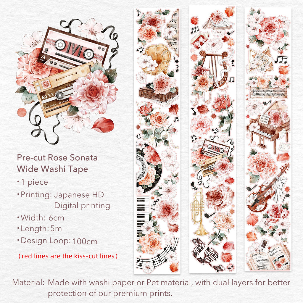 Pre-cut Rose Sonata Wide Washi/PET Tape