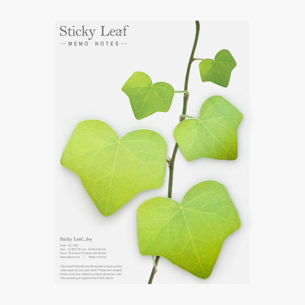 Appree Leaf Sticky Memo Notes - Green Ivy