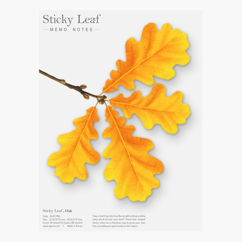 Appree Leaf Sticky Memo Notes - Yellow Oak