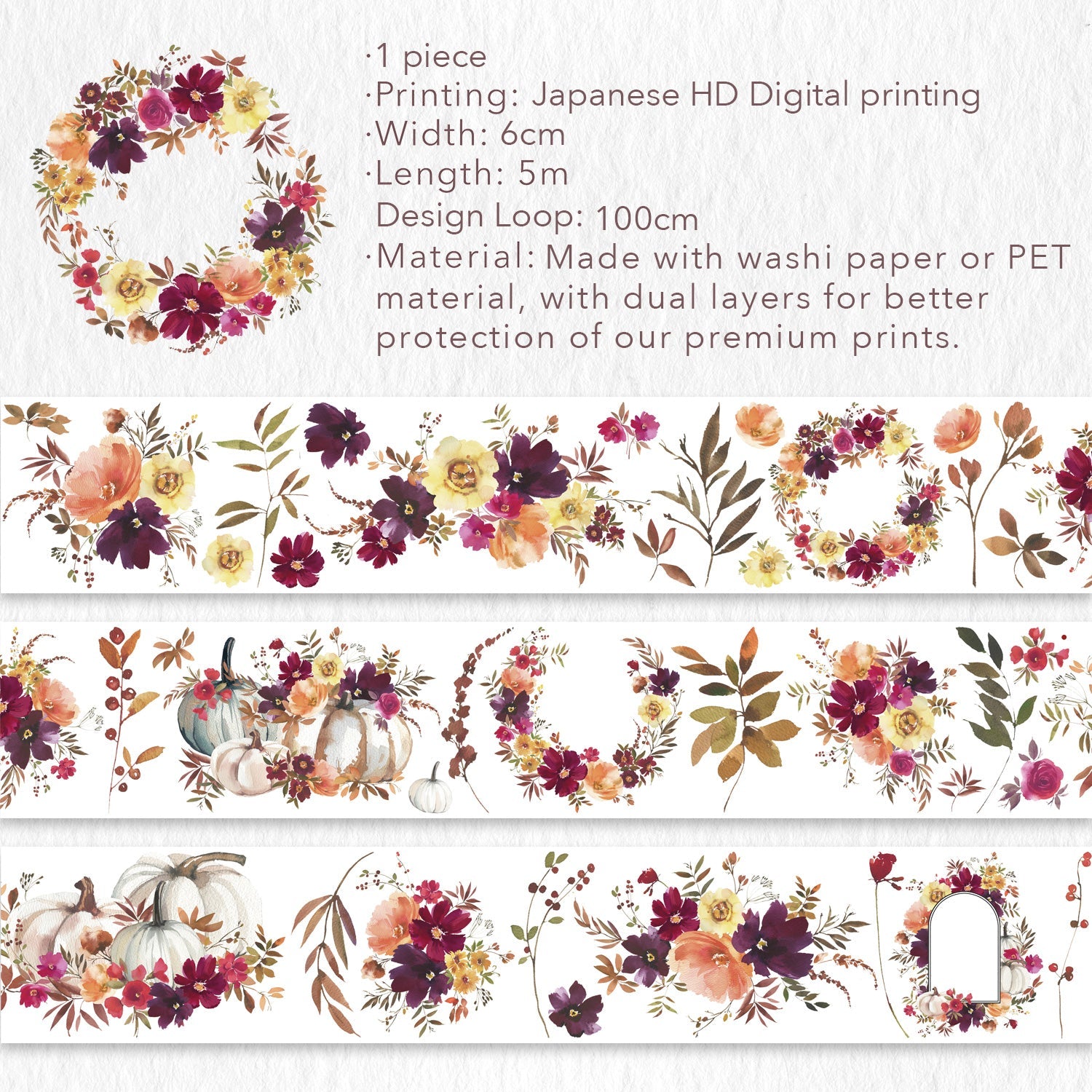 Autumn Rose Wide Washi/PET Tape