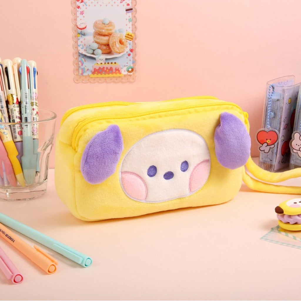 BT21 Minini Plush Double Pockets Zipper Pen Pouch - Chimmy