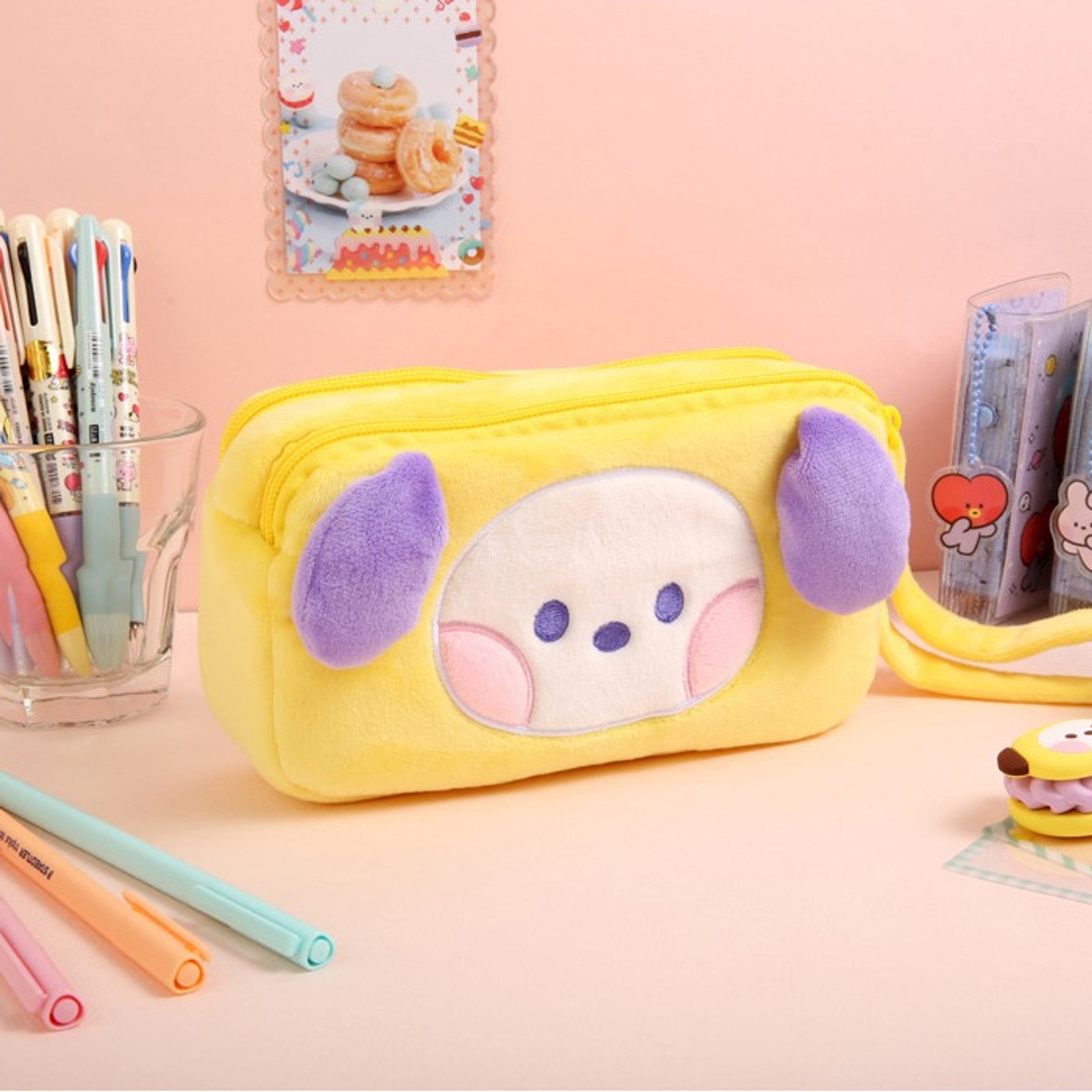 BT21 Minini Plush Double Pockets Zipper Pen Pouch - Chimmy