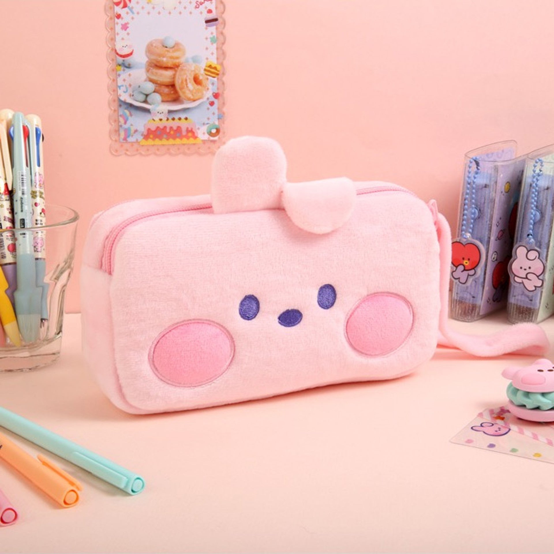 BT21 Minini Plush Double Pockets Zipper Pen Pouch - Cooky