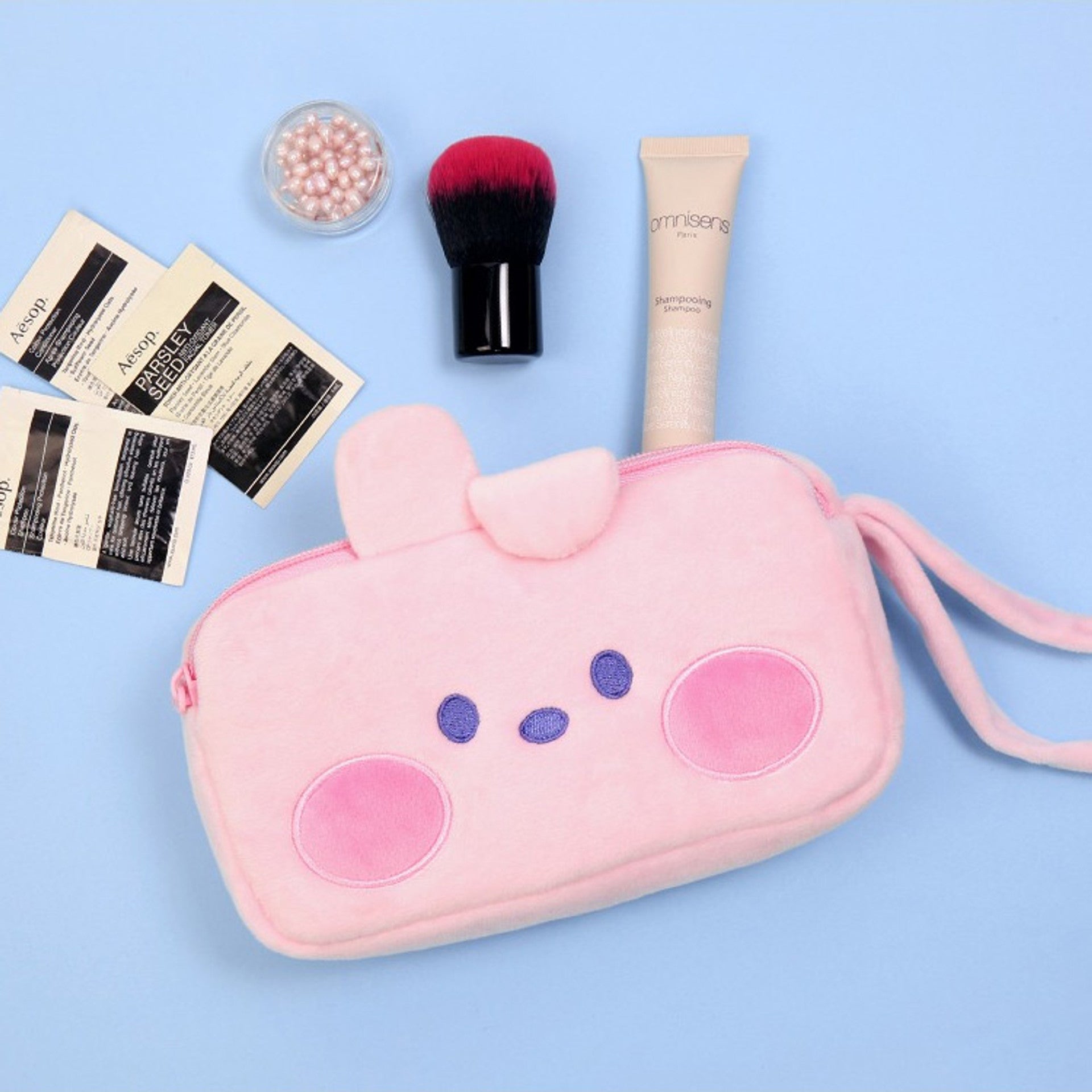 BT21 Minini Plush Double Pockets Zipper Pen Pouch - Cooky