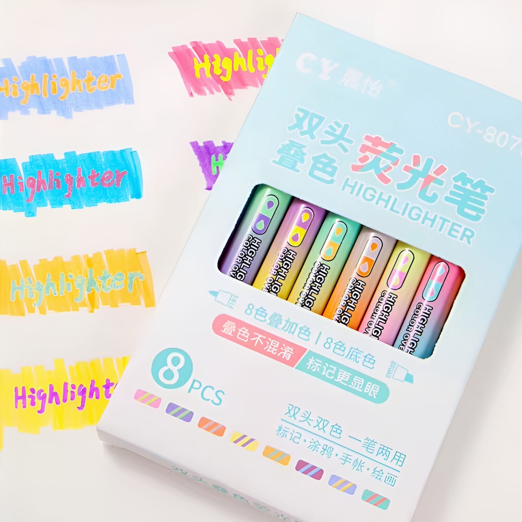 CY Double-Sided Color Highlighters - Set of 8