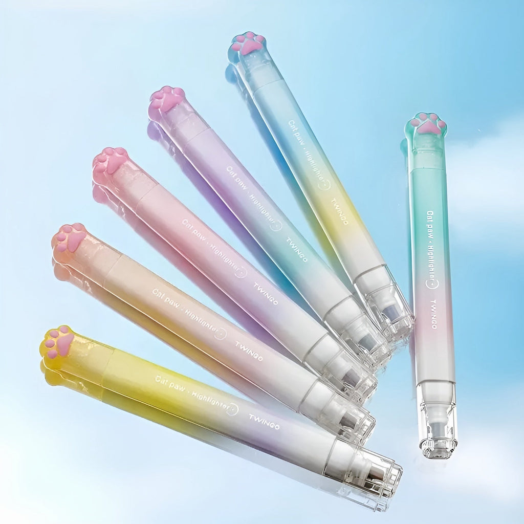 Cat Paw Twin Color Highlighters - Set of 6