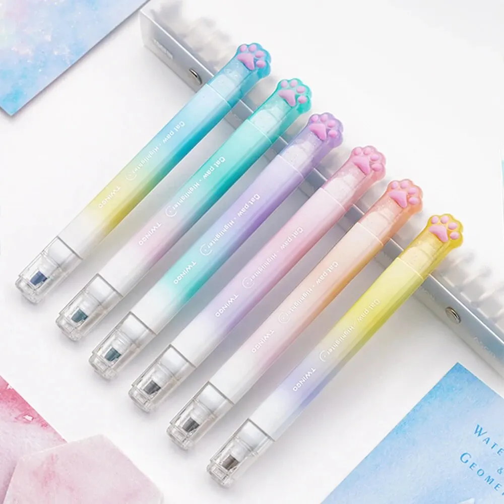 Cat Paw Twin Color Highlighters - Set of 6