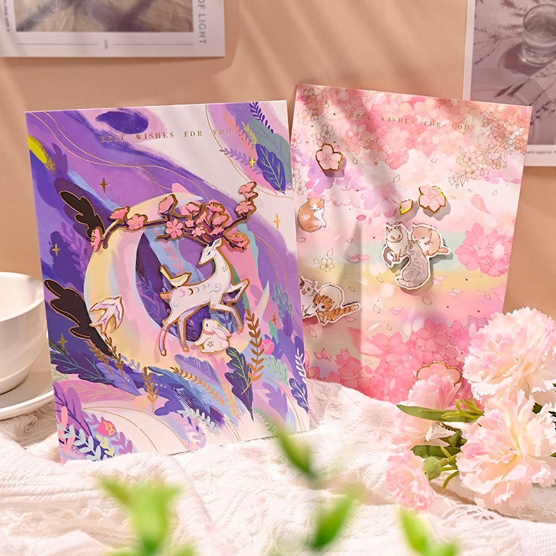 Cherry Blossom Cats Greeting Card
