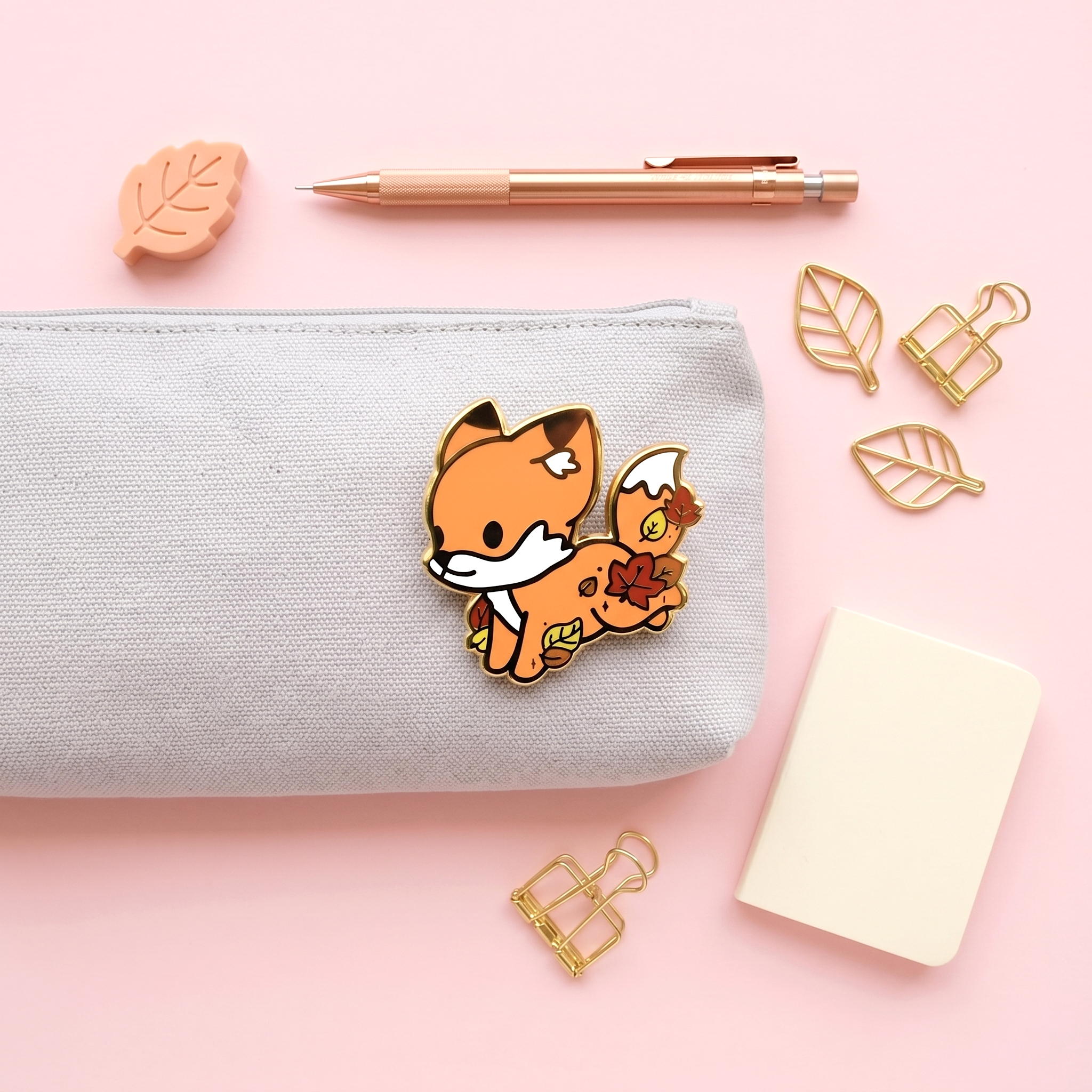 Cute Fox & Fallen Leaves Enamel Pin