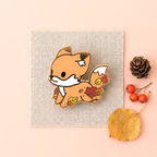 Cute Fox & Fallen Leaves Enamel Pin