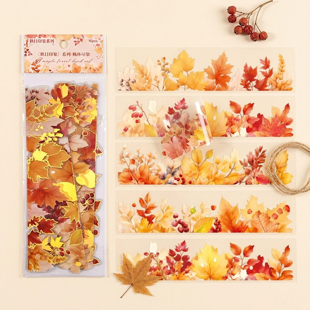 Autumn Leaves Long Strip Stickers - 6 Foil Strips