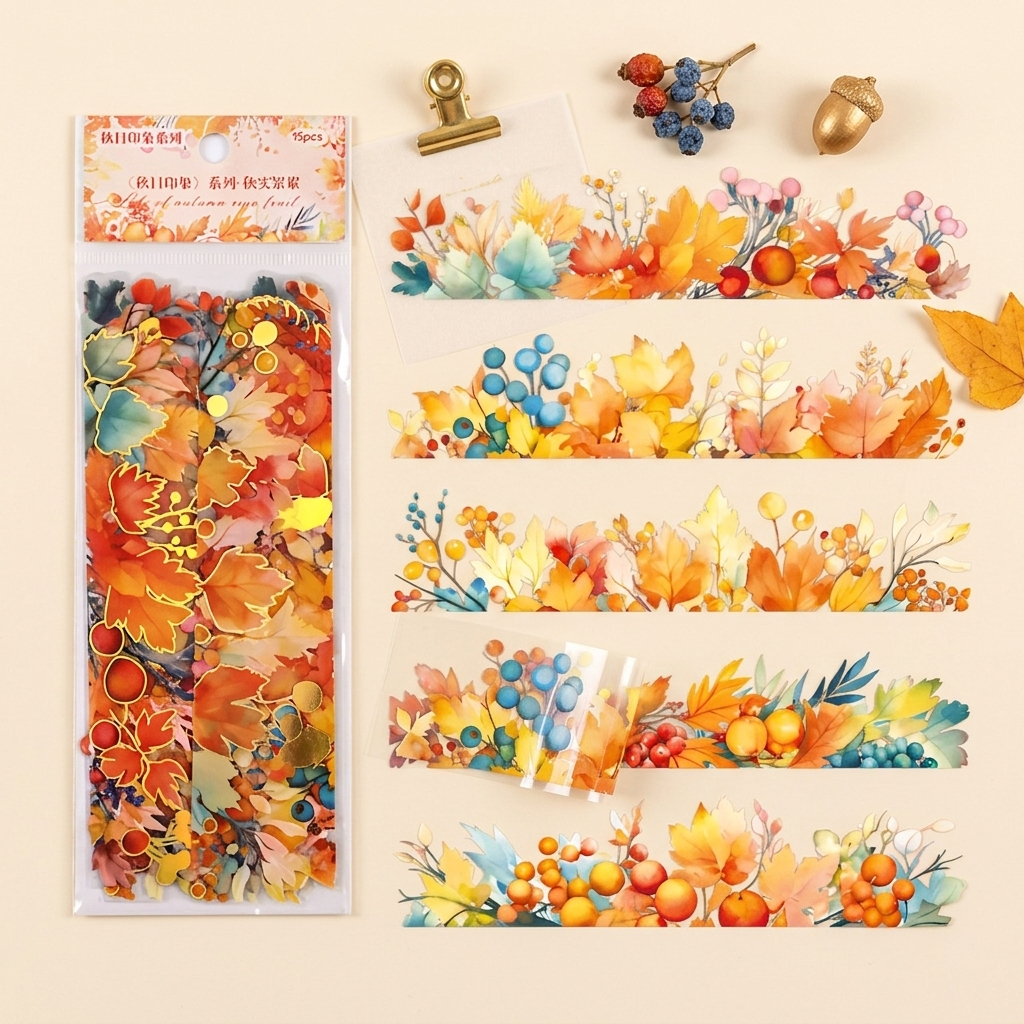 Autumn Leaves Long Strip Stickers - 6 Foil Strips