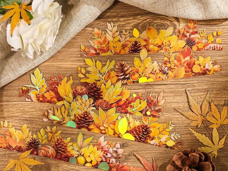 Autumn Leaves Long Strip Stickers - 6 Foil Strips