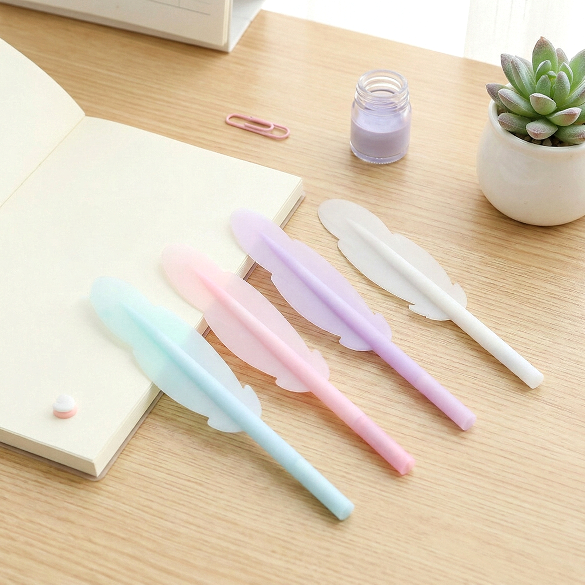 Pastel Feather Gel Pen – Soft Grip Writing Pen