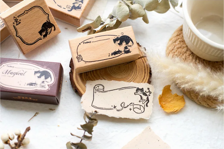 Feline Journal Wooden Stamp