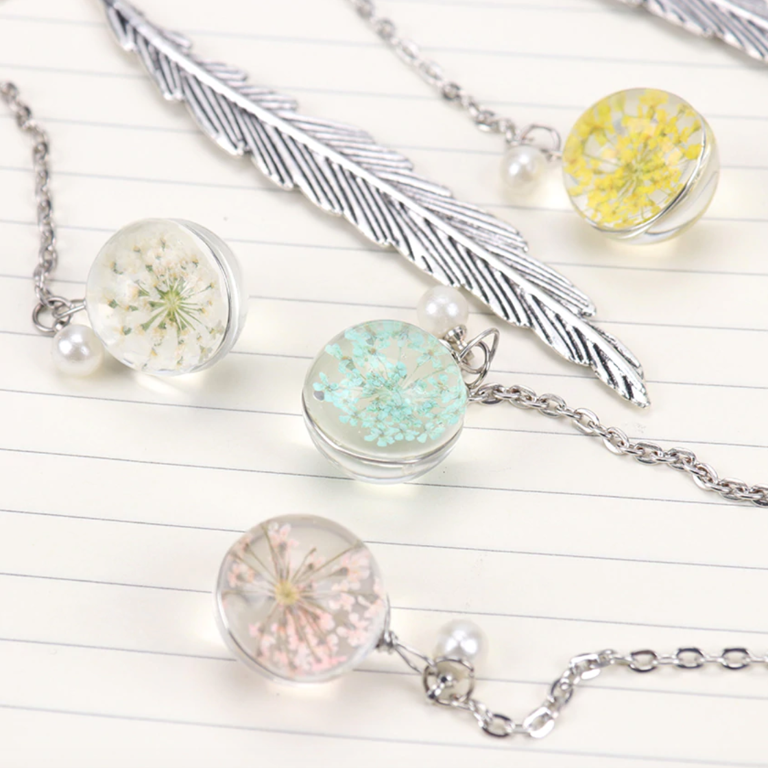Feather and Flower Pendant Bookmark