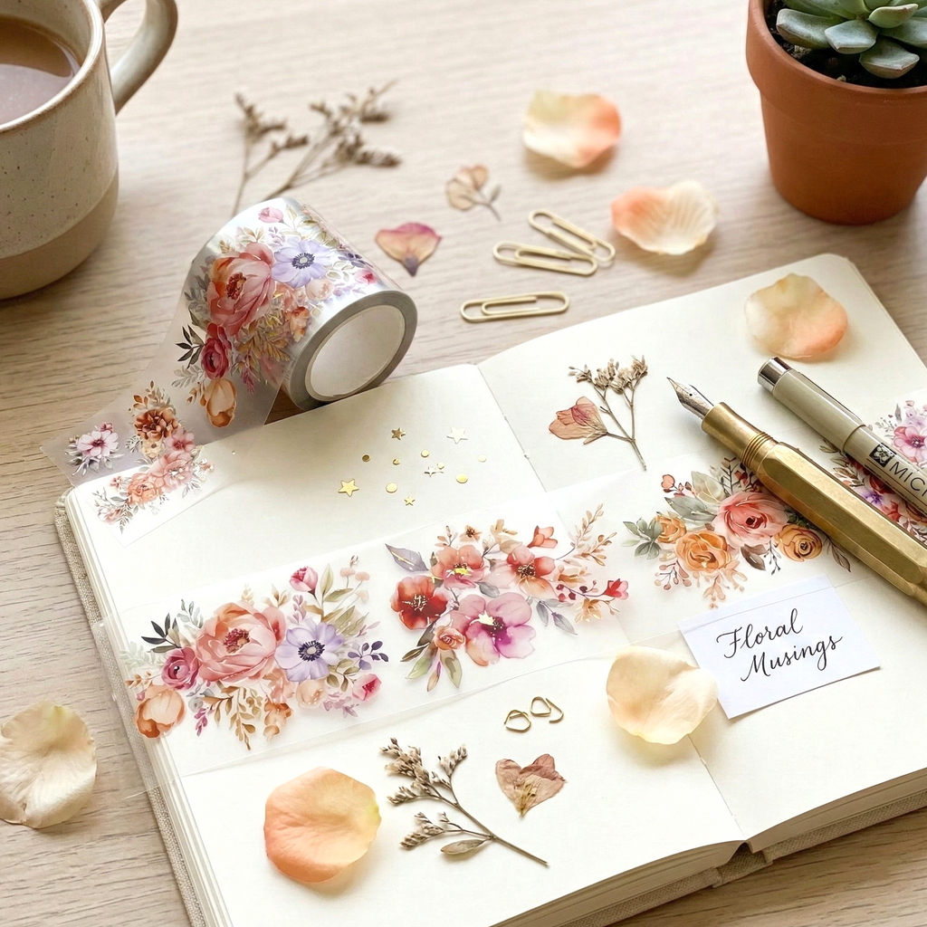 Flowers Bouquet Clear Masking Tape - Extra Wide