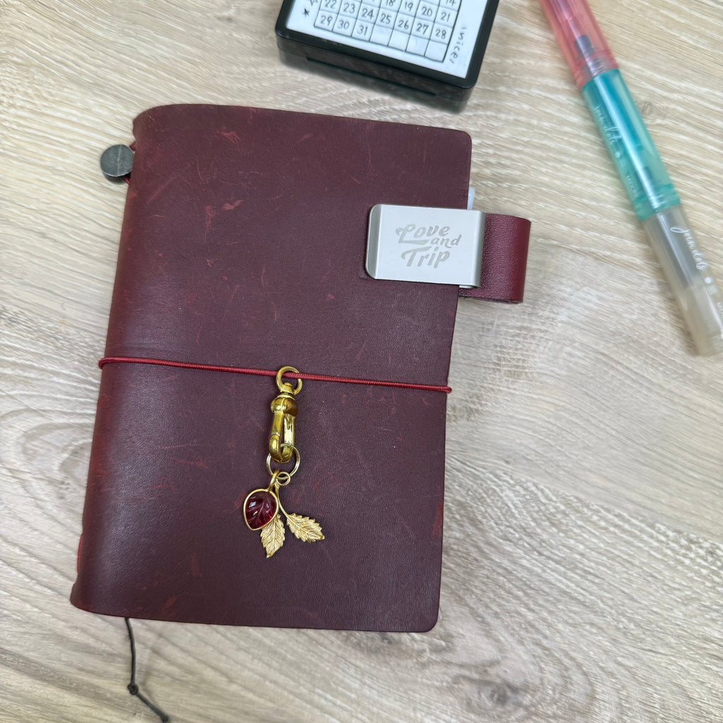Good Witch Pink Tourmaline and Brass Leaves Planner Charm