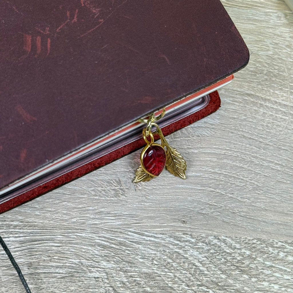 Good Witch Pink Tourmaline and Brass Leaves Planner Charm